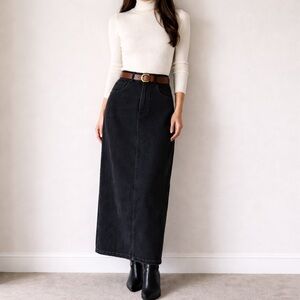 Touch O Blue Black Denim Maxi Skirt Size 10 | Classic A-Line Minimalist Capsule